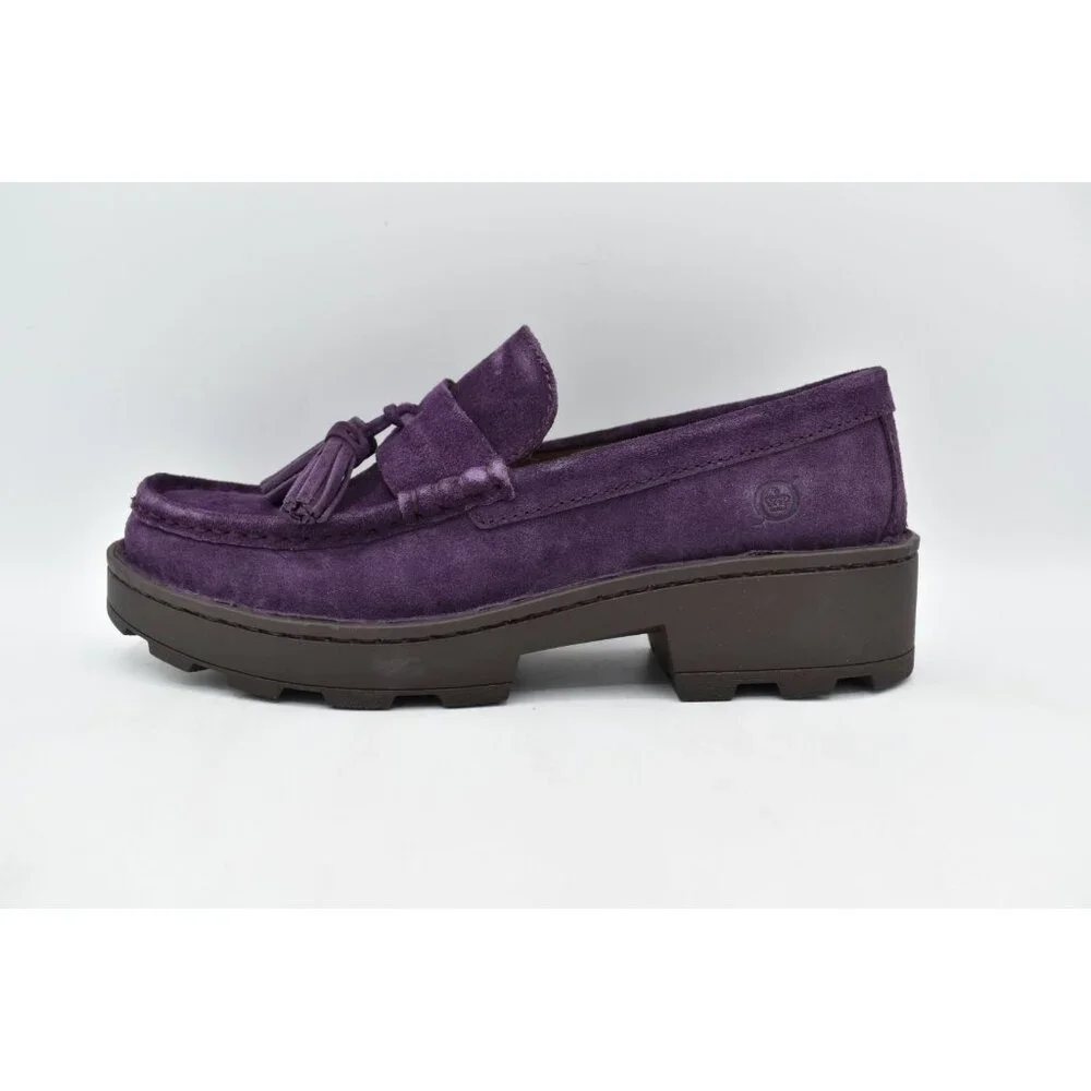 Born‎ Womens Size 7 Capri Tassel Purple Suede Platform Loafers